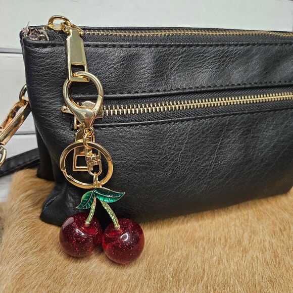 Red Rhinestone Glitter Cherry Keychain Purse charm Unbranded - Picture 1 of 3